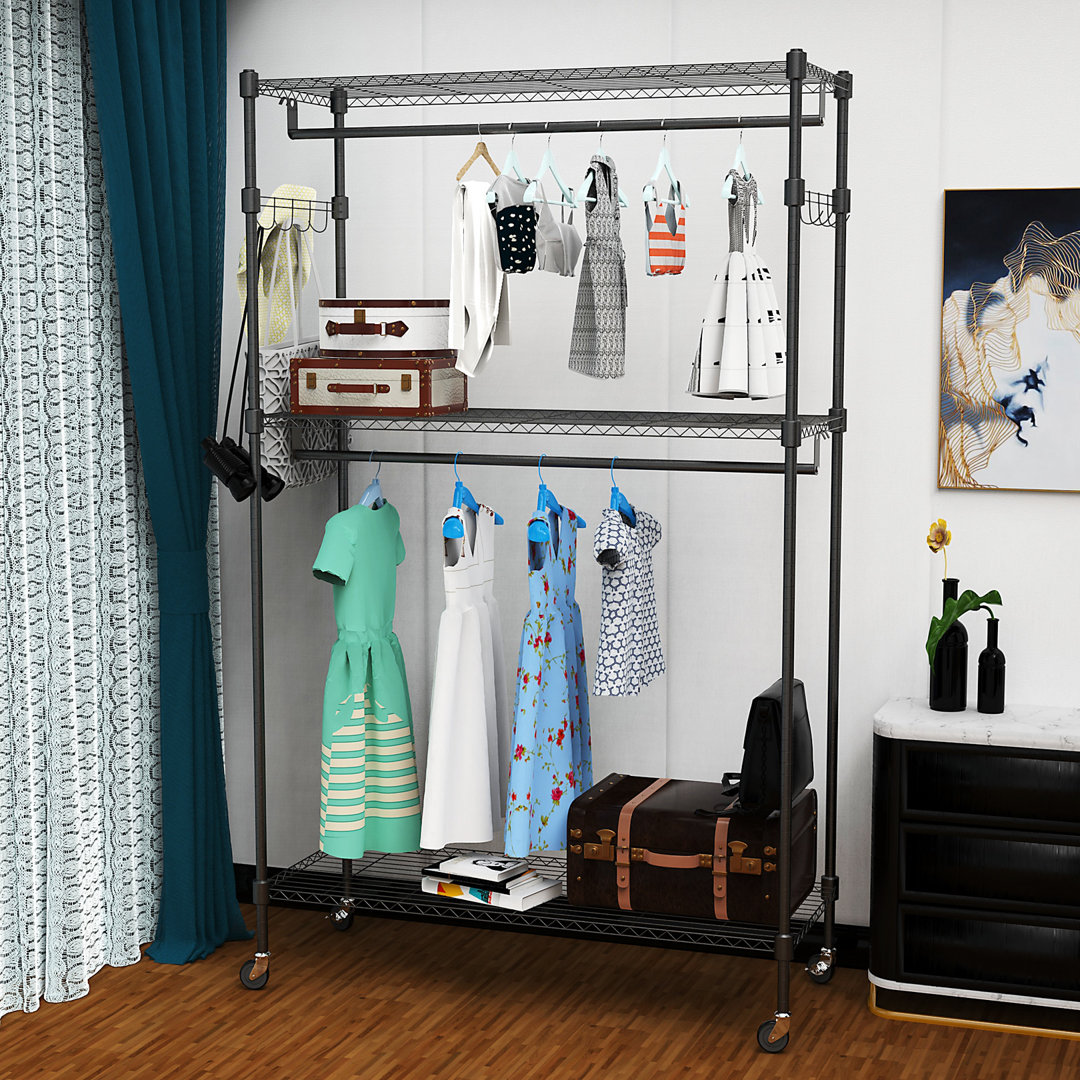 Kaylia 47.2'' Carbon Steel, Stainless Steel Rolling Clothing Rack